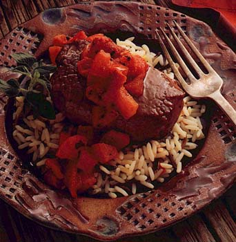 Elk Steaks with Red Pepper Sauce