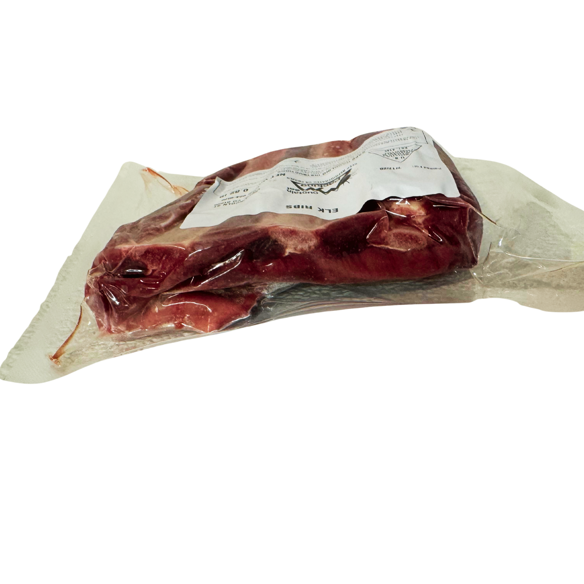 Side view of elk ribs showing meat and rib bones.