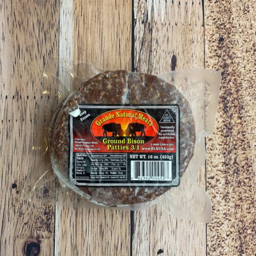 Bison buffalo patties in a three pack. ground bison ground buffalo